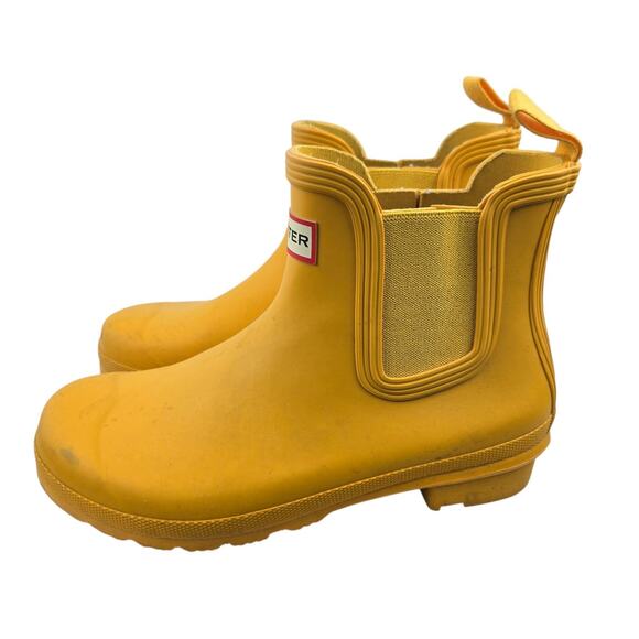 Hunter Ankle Rain Boots Womens 7 Original Chelsea Yellow Logo Gorpcore Dopamine - Picture 7 of 12